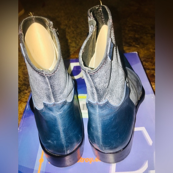 MENS SALVATORE 2 Tone Distressed Denim Blue Zippered BOOTS - Picture 5 of 7